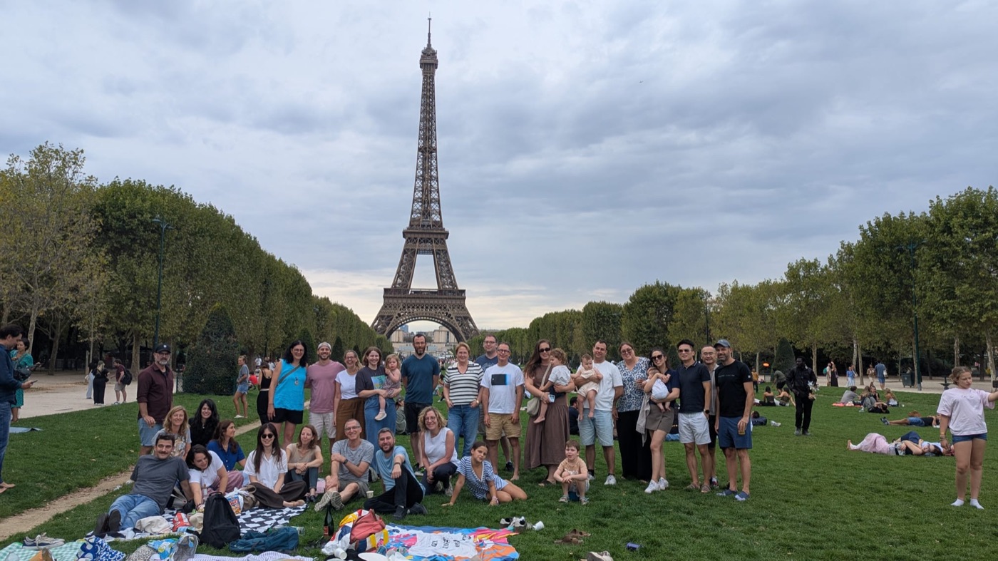 Everyone in front of the tower